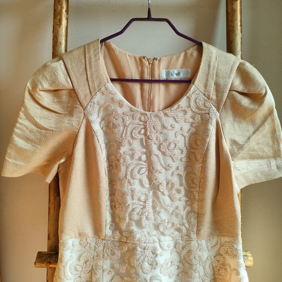 Korean Gold and Beige Embroidered Dress - Picture 5 of 14